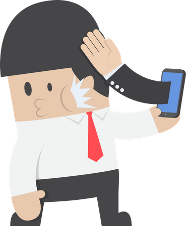 Smartphone slapped businessman face due to addiction  Illustration