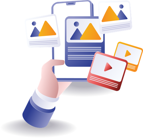 Smartphone teilt Bilder und Videos  Illustration