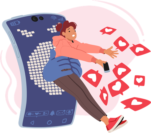 Le smartphone tient une femme  Illustration