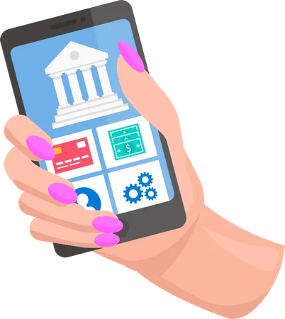 Business Application For Online Payment On Phone Screen Program For Online Banking And Operations With Money Smartphone With App For Contactless Transactions And Transfer Of Funds In Woman Hand Illustration