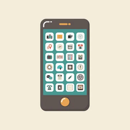 Smartphone With Application Icon Retro Style Illustration