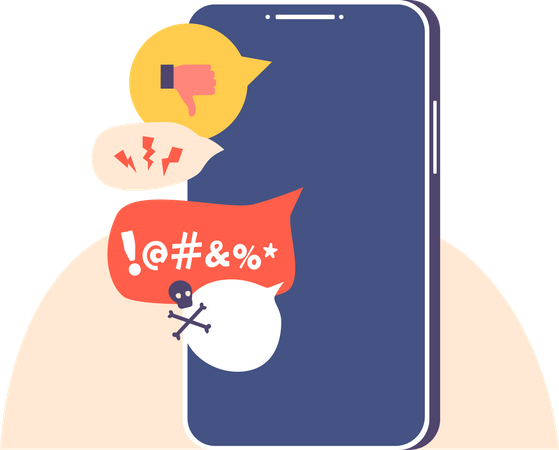 Smartphone with Bully Messages on Screen Illustration