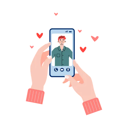 Smartphone with dating chat app on screen  Illustration