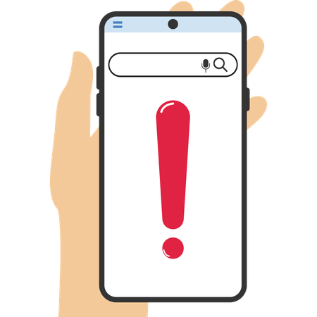 Smartphone with exclamation point in hand  Illustration