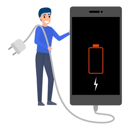 Smartphone with low battery indicator  Illustration