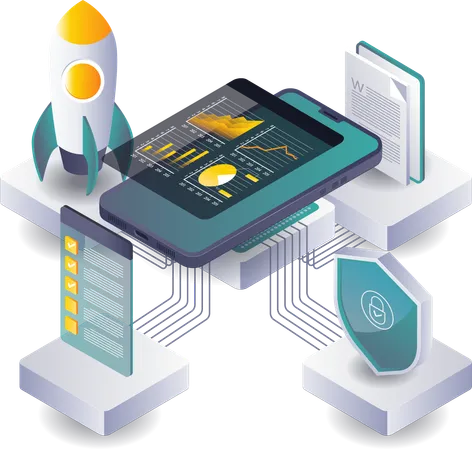 Smartphones Analyzing Business Data for Tech Startups  Illustration