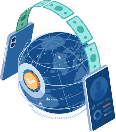 Smartphones Sending and Receiving Money Over The World  Illustration