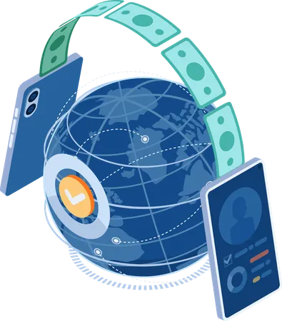 Smartphones Sending and Receiving Money Over The World  Illustration