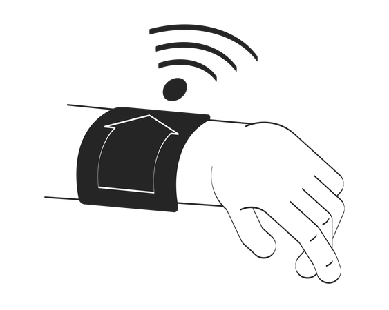 Smartwatch hand with remote home control and wifi signal  Illustration