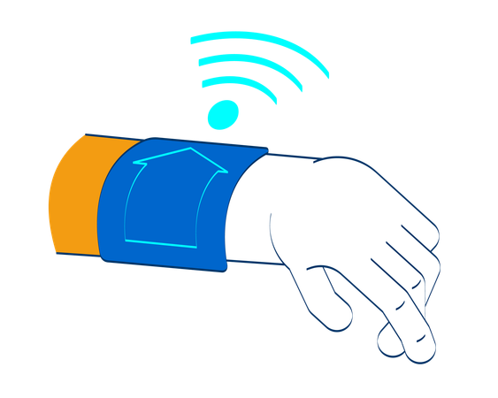 Smartwatch hand with remote home control and wifi signal  Illustration