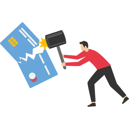 Smash The Credit Card That Creates Debt Vector Illustration In Flat Style イラスト