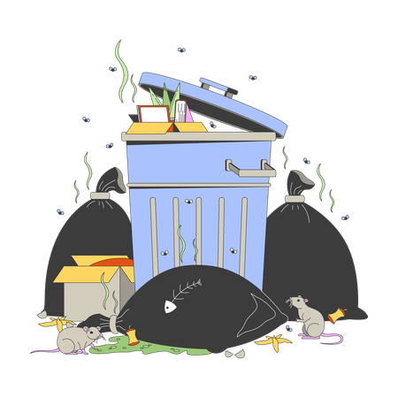 Smelly garbage container and bags with rats  Illustration