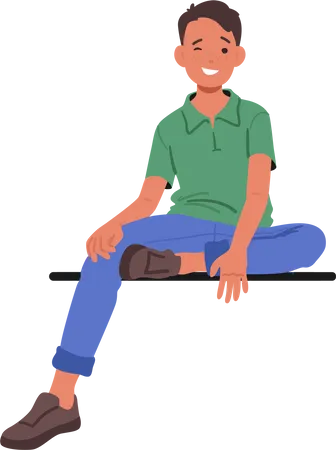 Smile Brightens Face Of Teenage Boy As He Sits On Bench  Illustration