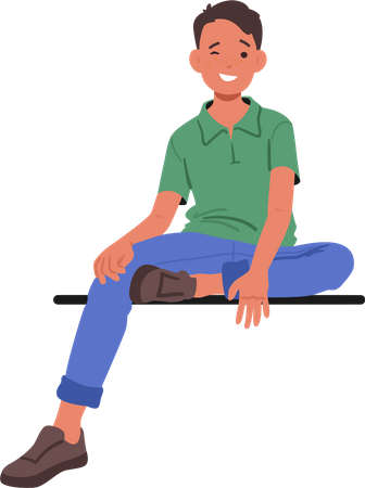 Smile Brightens Face Of Teenage Boy As He Sits On Bench  Illustration