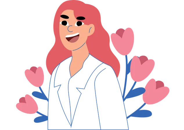 A Smiling Woman Surrounded By Tulips Represents The Empowerment And Positivity That Womens Day Stands For Her Radiant Expression And The Blooming Flowers Symbolize Growth And Happiness Illustration
