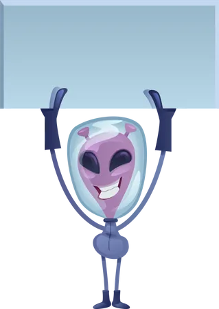 Smiling Martian Flat Cartoon Vector Illustration Extraterrestrial Holding Blank Banner Ready To Use 2 D Character Template For Commercial Animation Printing Design Isolated Comic Hero イラスト