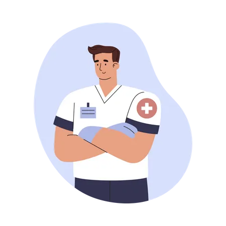 Smiling Ambulance Emergency Specialist With Cross Sign On Sleeve Flat Style Vector Illustration Isolated On White Background Medicine And Health Man Doctor Decorative Design Element 일러스트레이션