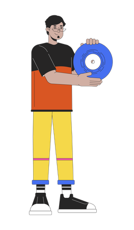 Smiling arab man holding vinyl record  Illustration