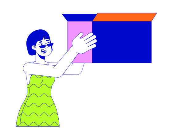 Smiling asian woman rising box  Illustration