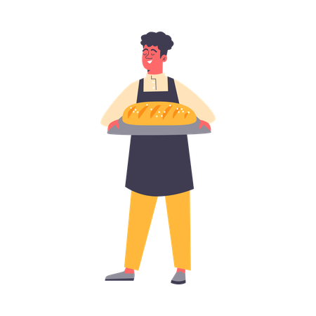 Smiling baker presenting a fresh loaf of bread  Illustration