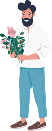 Smiling bearded man with floral arrangement Illustration