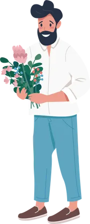 Smiling bearded man with floral arrangement  Illustration