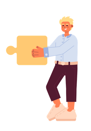 Smiling blond man holding jigsaw  Illustration