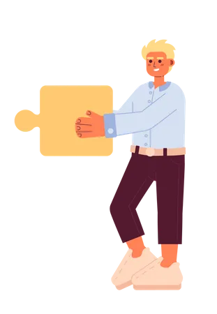 Smiling blond man holding jigsaw  Illustration