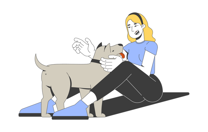 Smiling blonde woman sitting on ground  Illustration
