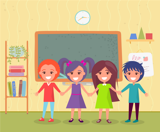 Smiling boy and girl classmates standing together  イラスト