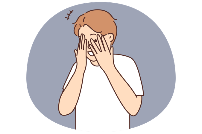 Smiling boy hide behind fingers  Illustration
