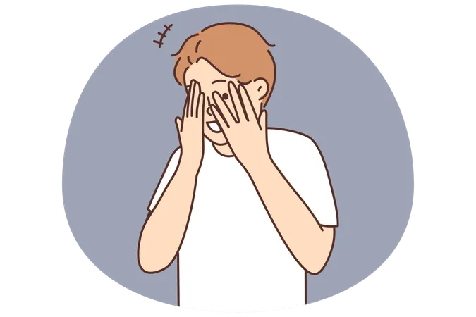 Smiling boy hide behind fingers  Illustration