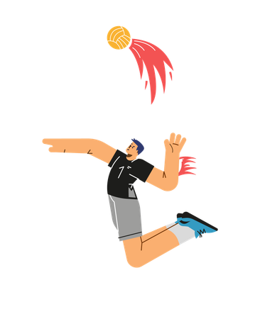 Smiling boy jumping to hit volleyball  Illustration
