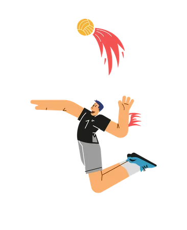 Smiling boy jumping to hit volleyball  Illustration