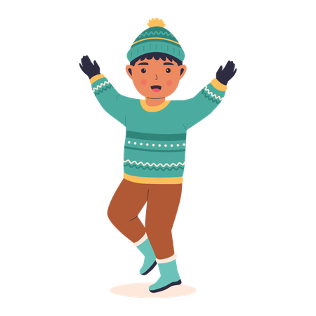 Smiling boy laughing on winter day  Illustration