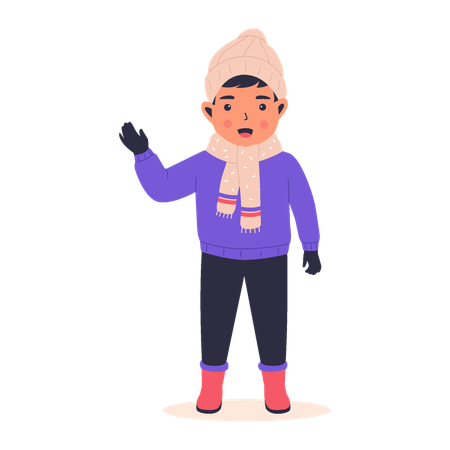 Smiling boy laughing on winter day  Illustration