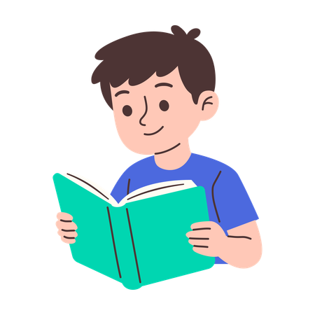 Smiling boy reading  green book  Illustration