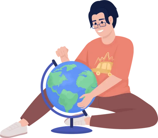 Smiling boy studying world globe  Illustration