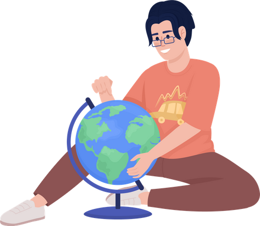 Smiling boy studying world globe  Illustration