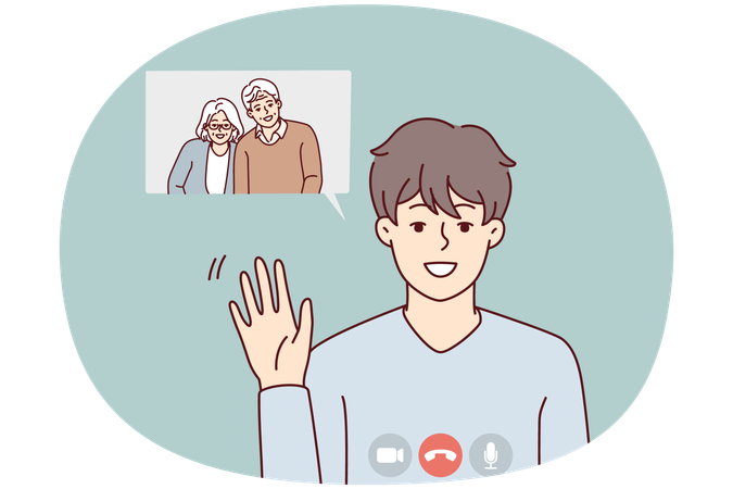Smiling boy talk on webcam with grandparents  Illustration