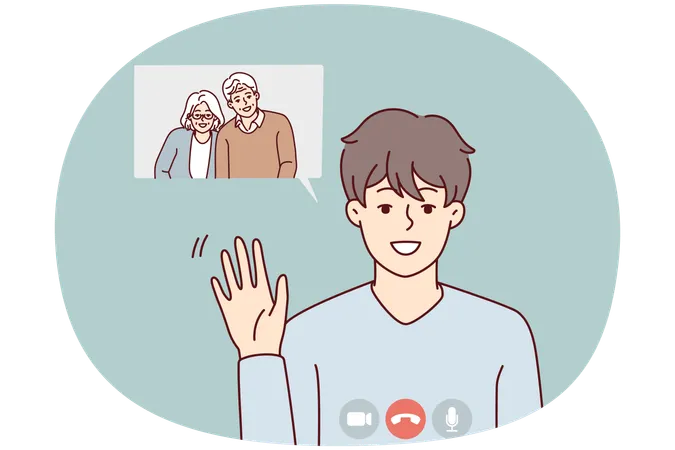 Smiling boy talk on webcam with grandparents  Illustration