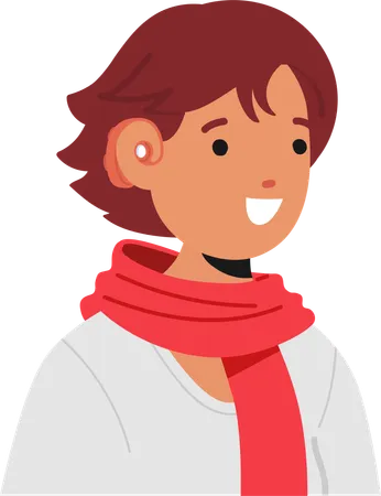 Smiling Boy Wearing Hearing Aid And Red Scarf  Illustration