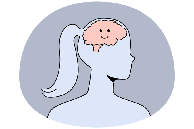 Smiling brain in woman head  Illustration