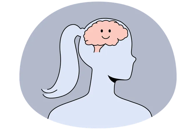 Smiling brain in woman head  Illustration