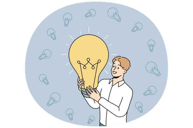 Smiling businessman holding lightbulb  Illustration