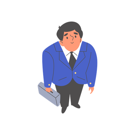Smiling businessman in suit with case in hand looking up  Illustration