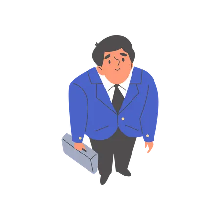 Smiling businessman in suit with case in hand looking up  Illustration