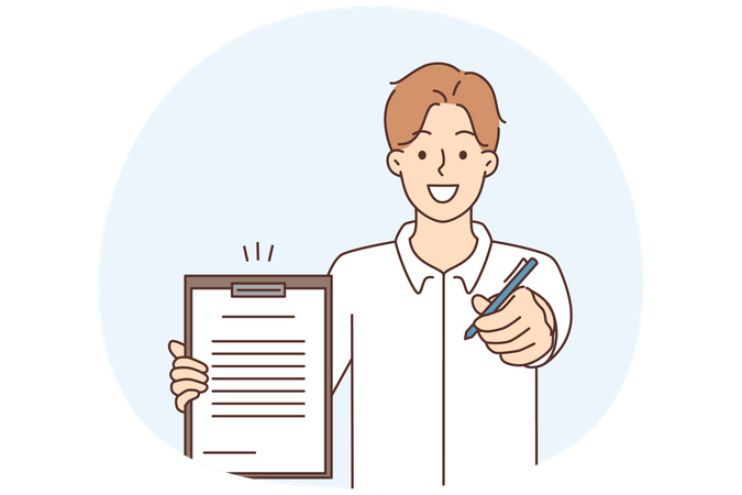 Smiling businessman offer contract and pen for signature  Illustration