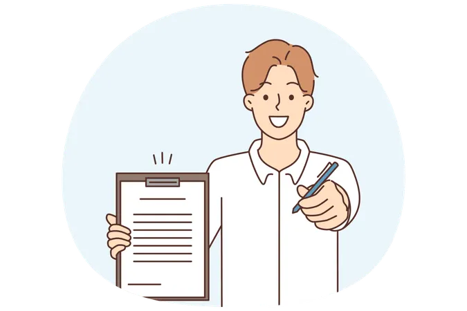 Smiling businessman offer contract and pen for signature  Illustration