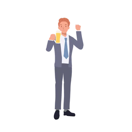 Smiling Businessmanan With Beer Glass Happy Man Enjoying A Cold Beer Illustration